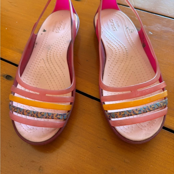 CROCS Women's Pink and Yellow Sandals 9 Rare Style - Picture 1 of 5